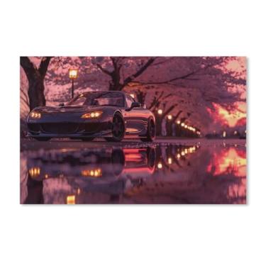 Imagem de HouLaiZhe Flores de cerejeira carro Rx7 pôr do sol reflexão Jdm pôsteres tela estética decoração de quarto pintura de parede impressões galeria sala decoração de parede para quarto sala de estar