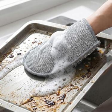 Imagem de 1 peça de luvas de esponja de lavar louça de arame dupla face pano de lavar louça panela de cozinha luvas de limpeza fortes, 15 * 13 cm