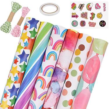 Imagem de 6 peças de papel de embrulho de presente com adesivo, papel de embrulho de Natal