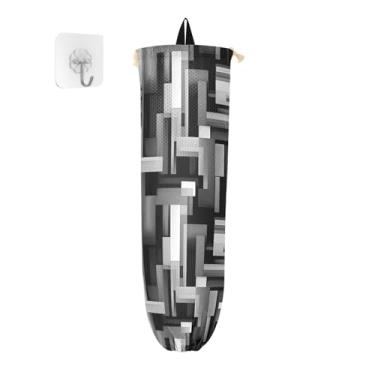 Imagem de Quadrados de suporte de saco plástico preto e branco, armazenamento de saco plástico de cozinha, suporte de sacola de compras para sacolas plásticas