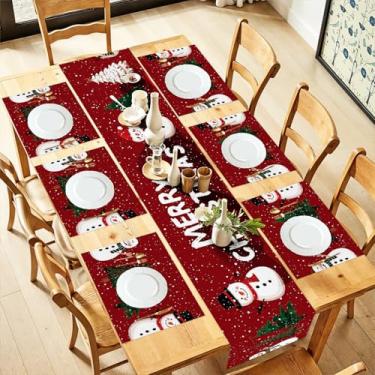 Imagem de ANNA QUEEN Conjunto de 6 corredores de mesa e jogos americanos de Natal de 33 x 182 cm com jogo americano de 30,5 x 45,7 cm, decoração de jantar de Natal com estampa de boneco de neve e árvore em
