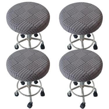 Imagem de Wuluwala Conjunto de 4 capas de almofada de banco redondas para cadeiras de jantar, à prova de poeira, lavável para cozinha, casamentos, banquetes, reuniões de negócios, cinza escuro