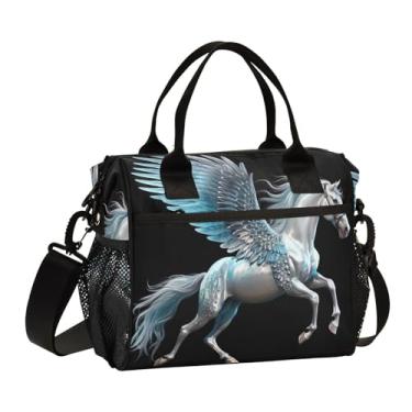 Imagem de Lancheira térmica coruja no azul com alças, pequena lancheira para mulheres, lancheiras largas para mulheres, P