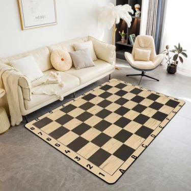 Imagem de Manfei Tapete geométrico para área de 9,5 x 1,5 m, tapete retrô internacional de xadrez chique esportivo para sala de estar quarto, tapete decorativo xadrez de madeira marrom para sala de estar