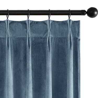 Imagem de MIULEE Cortinas de veludo azul pedra 213 cm de comprimento, cortinas blackout plissadas com ganchos, painéis plissados com isolamento térmico para quarto, sala de estar, 2 painéis