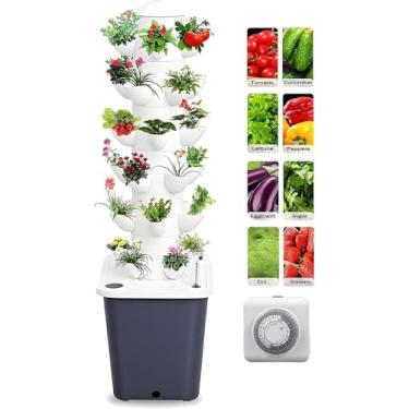 Imagem de Sistema de jardim de torre hidropónica vertical, 6 camadas, 30 cápsulas, kit de torre de cultivo hidropónico com bomba de água e temporizador, modular sem BPA para interiores e exteriores, para
