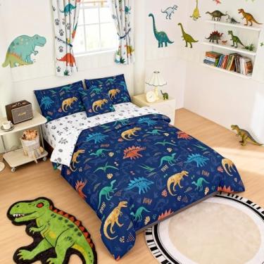 Imagem de Bodhi Bless Conjunto de edredom solteiro de dinossauro com estampa de pata, microfibra super macia para meninos e dinossauros