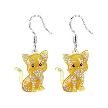 Imagem de OSCCI Adoráveis brincos em forma de gato – design animal acrílico com ganchos de liga durável, brincos hipoalergênicos modernos para mulheres e amantes de animais de estimação, Acrílico, Sem pedra