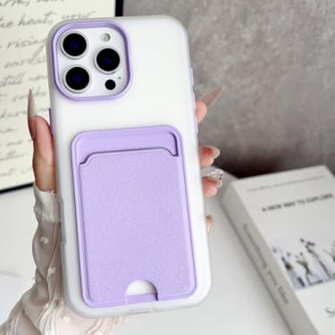 Imagem de HTVJFXCapa para iPhone 16 2 em 1 com porta-cartões, compartimento para fotos, acabamento fosco, cor sólida e resistente a impactos (Para iPhone 16/Roxo)
