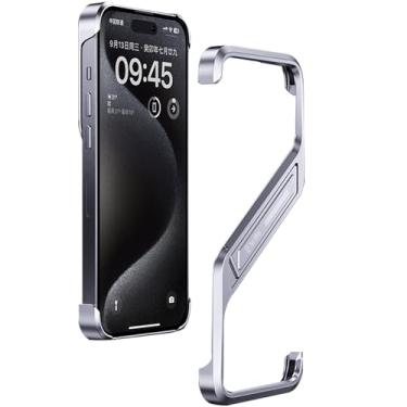 Imagem de Capa para iPhone 16 Pro Max/16 Pro/16, capa sem moldura de liga de alumínio com suporte invisível, design elegante e fino