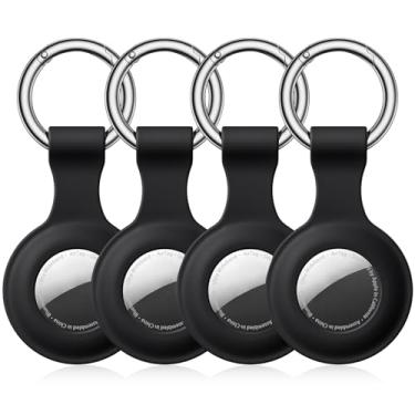 Imagem de Pacote com 4 porta-chaves for AirTag da Apple, à prova d'água, capa de silicone com chaveiro de metal, compatível com AirTag para animais de estimação/bagagem/mochilas (multicoloridas)