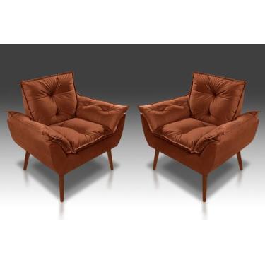 Imagem de Kit 02 Poltrona Opala Com Fibra Siliconada Suede Terracota -  Casa da 
