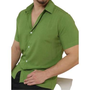 Imagem de Camisa Social Lisa Basica Masculina Verão Praia - Mitchelgutto, Verde 