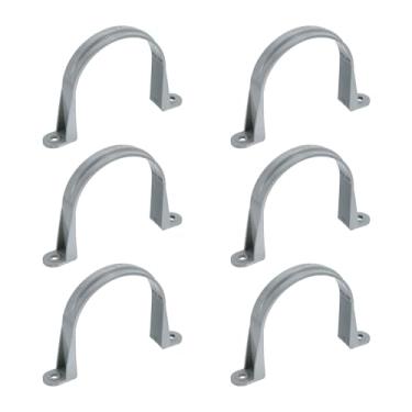 Imagem de HARFINGTON Tiras de tubo de PVC de 10 cm, 6 peças de braçadeiras de conduíte de plástico com furo duplo em forma de U com nervuras antiderrapantes para fixação de cabos de tubo de tubo (cinza)