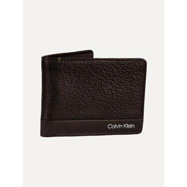 Imagem de Carteira Calvin Klein Masculina Couro Textura Recorte Logo Marrom-Masculino