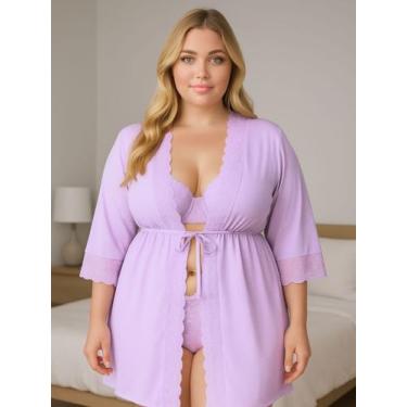 Imagem de Hobby Plus Size Feminino Roupão Tule detalhe Renda Luxo - c5 IZA, Lilá