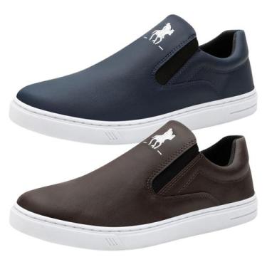 Imagem de Kit Sapatênis Casual Masculino Polo Plus Dia a Dia Conforto, Café, Azu