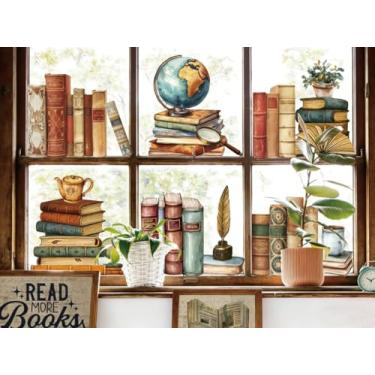 Imagem de JarThenaAMCS Adesivos para janela de volta às aulas livro vintage dupla face decalques de vidro para decoração de parede de festa, biblioteca de sala de aula, 6 folhas