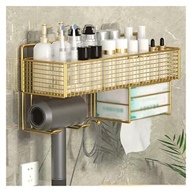 Imagem de Suporte de chuveiro Rack de armazenamento de vaso sanitário de camada única de metal com suporte de papel toalha e secador de cabelo, prateleira de armazenamento de temperos de metal para cozinha, sem