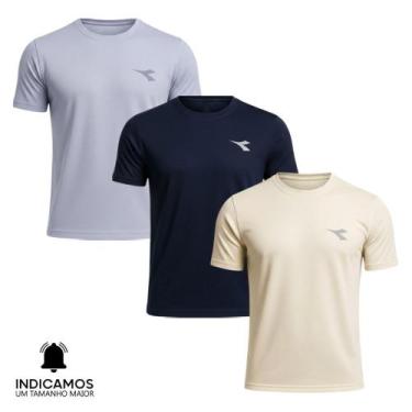 Imagem de Kit 3 Camisetas Diadora Small Logo Masculina - Cinza Claro e Marinho G