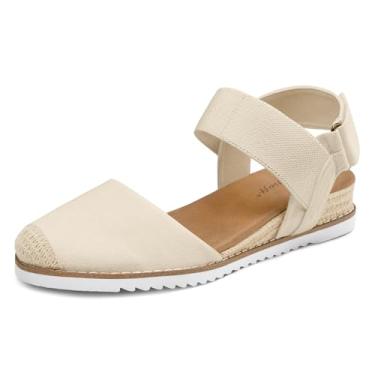 Imagem de mysoft Sandálias femininas de salto baixo confortáveis com bico fechado, alpargatas sem cadarço, tira elástica no tornozelo, sandálias de caminhada, Natural, 41
