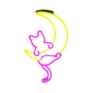 Imagem de Letreiro LED Neon Lua E Gatos: Decoração Artística De Desenho Animado 