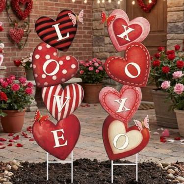 Imagem de Otoolling 2 peças de decorações de dia dos namorados ao ar livre metal vermelho amor coração quintal sinalização dia dos namorados gramado decoração doce ao ar livre destacável para fora do gramado