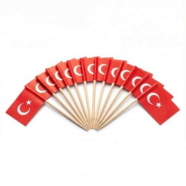 Imagem de 120 palhetas de coquetel com bandeira de peru - palitos de bambu de 6,5 cm (2,5 pol) com mini bandeiras - palhetas resistentes para decoração de alimentos e bebidas para festas, bares, catering e