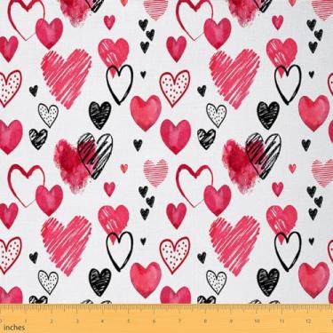 Imagem de Tecido de grafite de corações por jarda, tecido à prova d'água com estampa de amor de desenho animado aquarela, decoração de tecido de dia dos namorados, estilo casa de fazenda, interior e exterior, 2