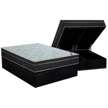 Imagem de Cama Box Baú King: Colchão Molas Bonnel Ortobom Nanolastic Light + Base Crc Suede Black (186x198)