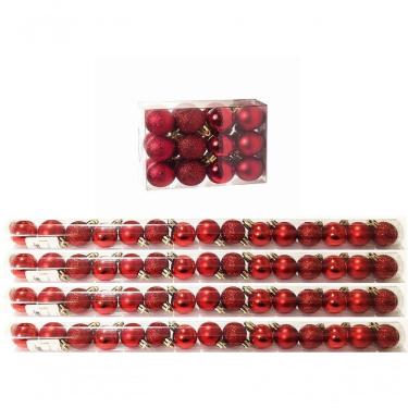 Imagem de Kit 60 Mini Bolas Natal Vermelha Glitter, Fosca, Lisa 3Cm