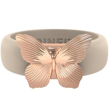 Imagem de Rinfit Anel feminino de silicone com borboleta de aço inoxidável - alianças de casamento de borracha - design pendente de patente, Size 9, Silicone, Sem Pedras Preciosas