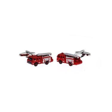 Imagem de Design de caminhão de bombeiros vermelho Cuff Links para homens em cob