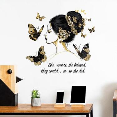 Imagem de Adesivos de parede Floral Fairy Girl Black Gold Butterfly PVC - yiweis