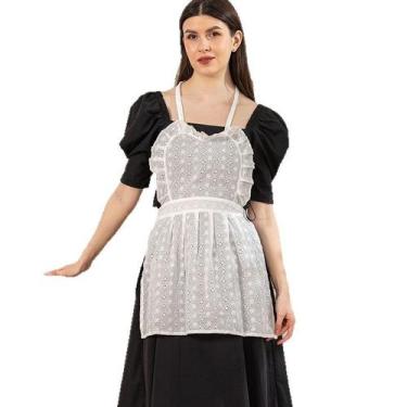 Imagem de Avental com metade de renda com ilhós bordados e acabamento em babados