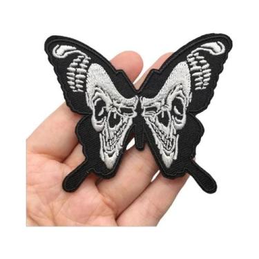 Imagem de Patches De Bordado De Caveira Punk Preto E Branco Para Roupa, Termocol