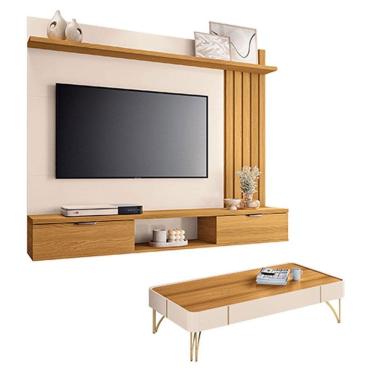 Imagem de Painel Suspenso Lets Cinamomo Off White com Mesa de Centro Cadenza Off White Cinamomo - HB Móveis