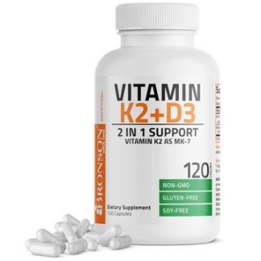 Imagem de Suplemento de vitamina K2 Bronson (MK7) com D3 5000IU 120 cápsulas-Unissex