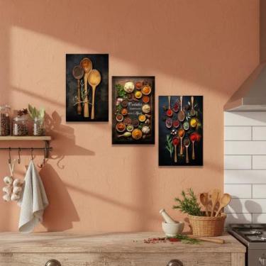 Imagem de Kit 3 Quadros Decorativos Placas Mdf Cozinha Tempero Amor Ys - Congrat