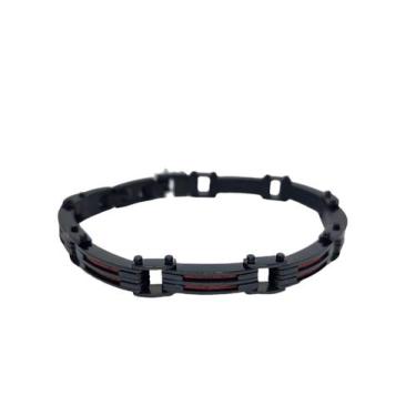 Imagem de Bracelete masculino aço preto com detalhe vermelho 22cm - Andhelu