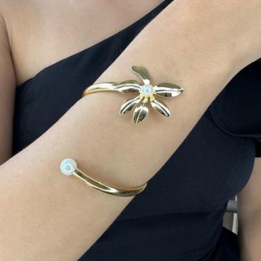 Imagem de Bracelete Regulável Flor e Pérola Central Banhado em Ouro 18k - Anastá