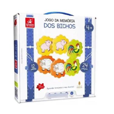 Imagem de Jogo da Memória dos Bichos Brincadeira de Criança Madeira, Branco