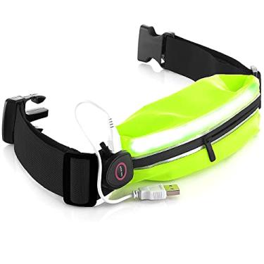 Imagem de Pochete com Luz LED Recarregável USB para Corrida Noturna - Reflexiva, Impermeável e Ajustável, com Espaço para Celular, Chaves e Cartões - Ideal para Corredores e Ciclistas - Verde