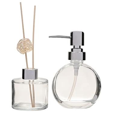 Imagem de Mimo Style Jogo De Dispenser de Sabão Líquido (160ml) e Recipiente Difusor Aromático (140ml) Clear. Nosso Conjunto É Feito de Vidro e Polipropileno. Perfeito Para Deixar Seu Banheiro Mais Cheiroso