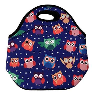 Imagem de Wrapables Lancheiras reutilizáveis de neoprene isoladas, tamanho único, corujas arco-íris