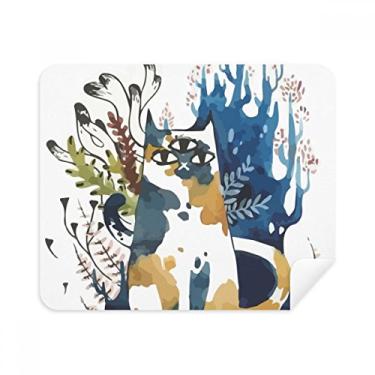 Imagem de Pano de limpeza de animais aquarela de gatos de três olhos limpador de tela 2 peças tecido de camurça