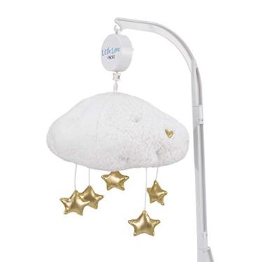 Imagem de Móbile musical Little Love da NoJo branco sherpa em forma de nuvem com estrelas metálicas douradas cintilantes, branco, dourado