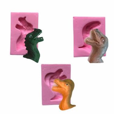 Imagem de Molde De Silicone Kit 3 Cabeças De Dinossoros, Resina, Confeitaria, Biscuit Molds Planet