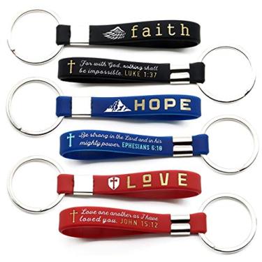Imagem de Chaveiros de borracha de silicone Inkstone (pacote com 12) Faith Hope Love Christian com versículos bíblicos - Pacote de em volume de 1 dúzia de chaveiros de borracha para presentes religiosos, lembranças de festas, artigos de igreja