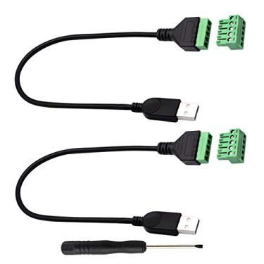 Imagem de zdyCGTime Cabo conector USB 2.0 A de bloco de terminais de parafuso USB 2.0 A macho para 5 pinos/parafuso fêmea com terminais de blindagem conectáveis tipo adaptador conversor (30 cm/2 unidades)